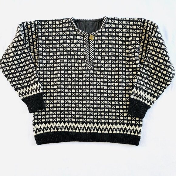 Handknit 100% wool Women's sweater Small Medium quality brown cream pull on - Picture 2 of 9